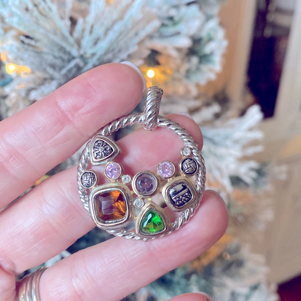 Sliver and Gold Mixed Stone Necklace Pendant